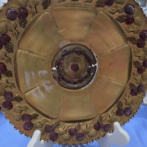 Antique Goofus Glass Dish 1900's With Gold Luster Paint